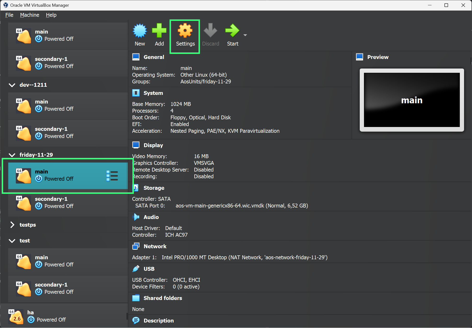 Main node settings