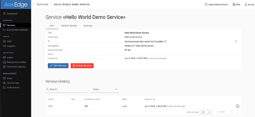 Hello World service in AosCloud